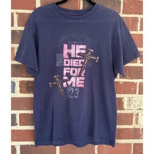 He Died Jesus Tee Mens Medium Shirt Blue T-Shirt Christian Religious Graphic Tee